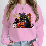 Cat Lover Halloween Ghost Sweatshirts Women Skeleton Black