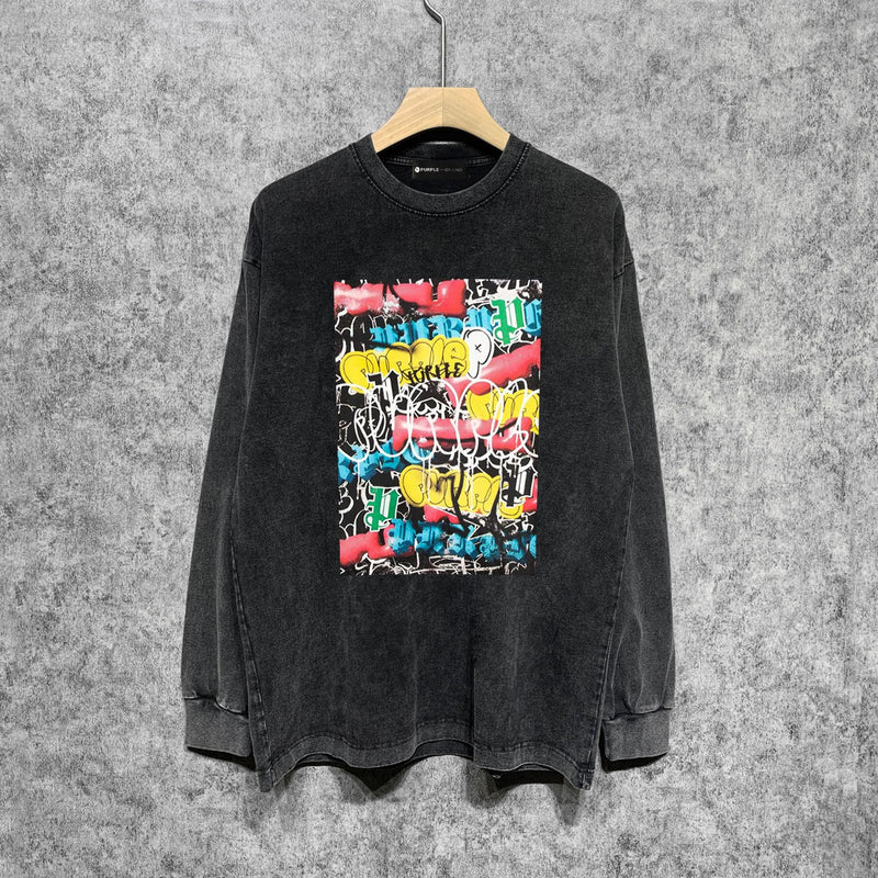 Purple Brand Distressed Long Sleeve Shirt Fashion Distressed Loose Long-sleeved Top