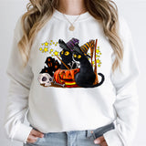 Cat Lover Halloween Ghost Sweatshirts Women Skeleton Black