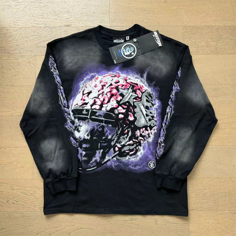 HS long-sleeve T-shirt old washing water loose casual T-shirt