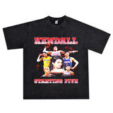 Basket Ball Star T Shirt Starting Five Retro Washed Distressed T-shirt Short Sleeve Loose Men and Women