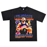 Basket Ball Star T Shirt Basketball Chris Pau Washed Distressed Printed Personalized T-Shirt Retro Short Sleeve
