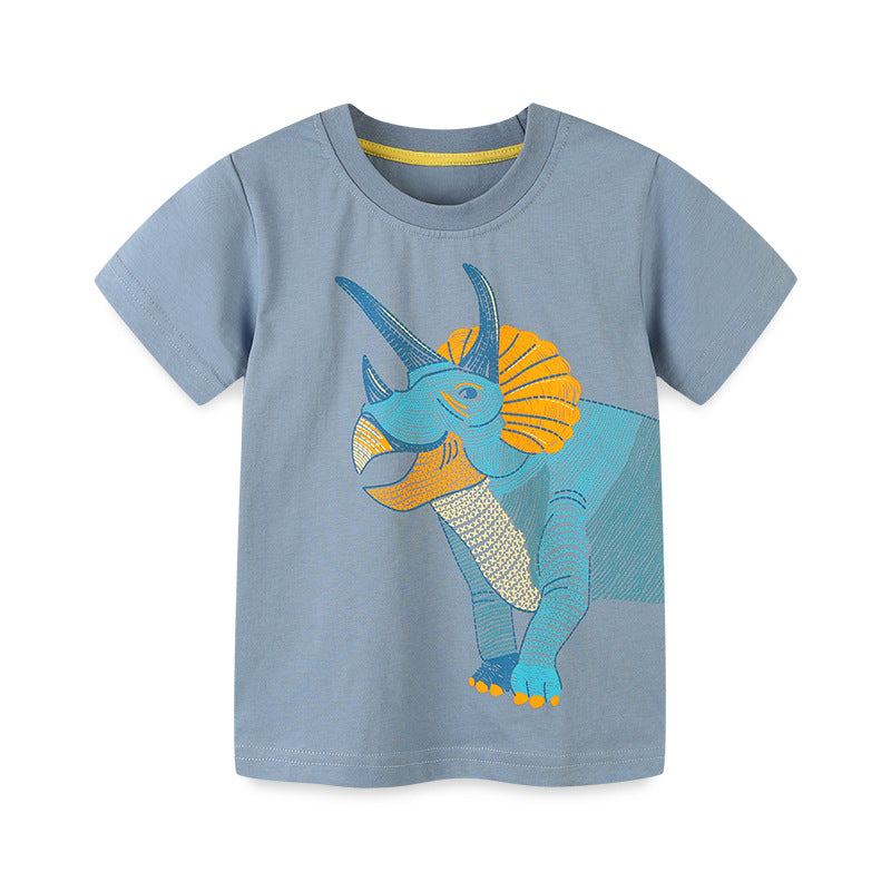 Boy T Shirt Children's Short-Sleeved T-shirt Summer Knitted Cotton Boys T-shirt Cartoon Print Fashion