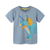 Boy T Shirt Children's Clothing Summer Boys' T-shirt Knitted Cotton Cartoon Dinosaur Printed Short Sleeve T-shirt