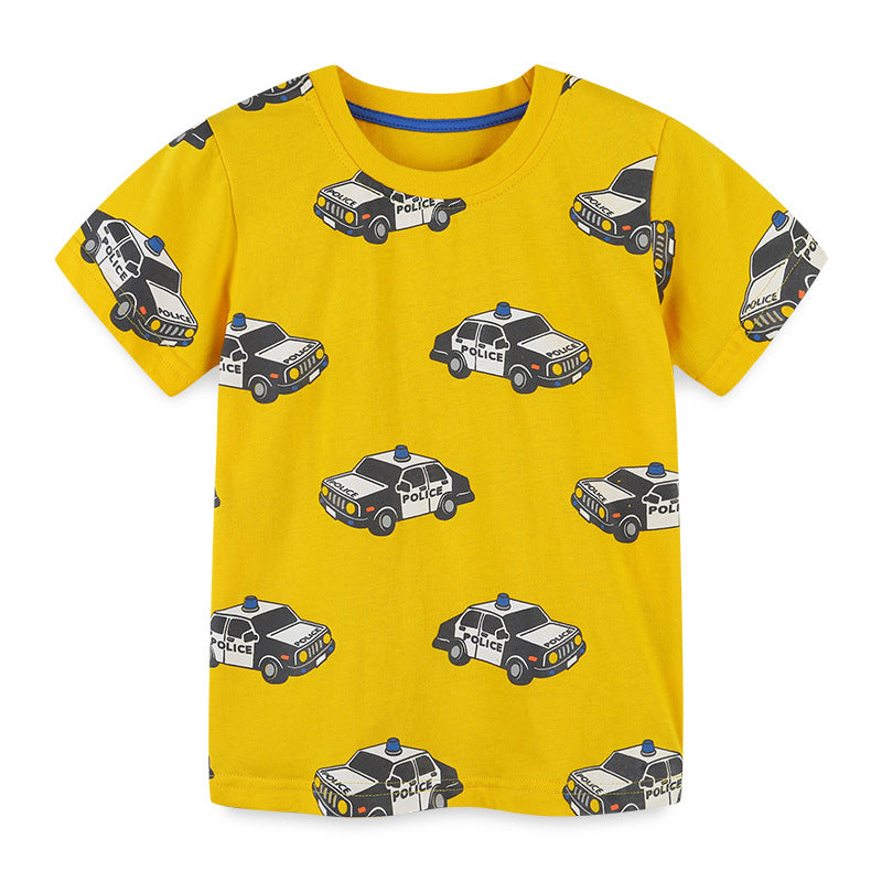 Boy T Shirt Summer Cartoon Printed Short-Sleeved T-shirt Boys' T-shirt Knitted Cotton round Neck