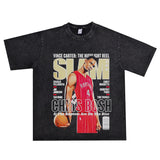 Basket Ball Star T Shirt Basketball Chris Bosh Printed Washed Distressed Short Sleeve T-shirt