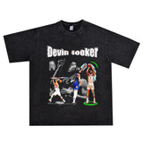Basket Ball Star T Shirt Basketball Washed Distressed Devin Booker Short Sleeve Loose-Fitting Pure Cotton T-Shirt