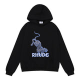 Rhude Hoodie Leopard Printed Cotton Men and Women Couple Hooded Sweater
