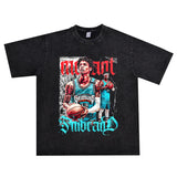 Basket Ball Star T Shirt Basketball Ja Morant Printed Washed Distressed T-Shirt Cotton Short Sleeve Loose