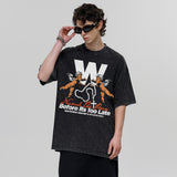 Vintage T-shirts Vintage Printed Short Sleeve T-Shirt Washed and Old Cotton