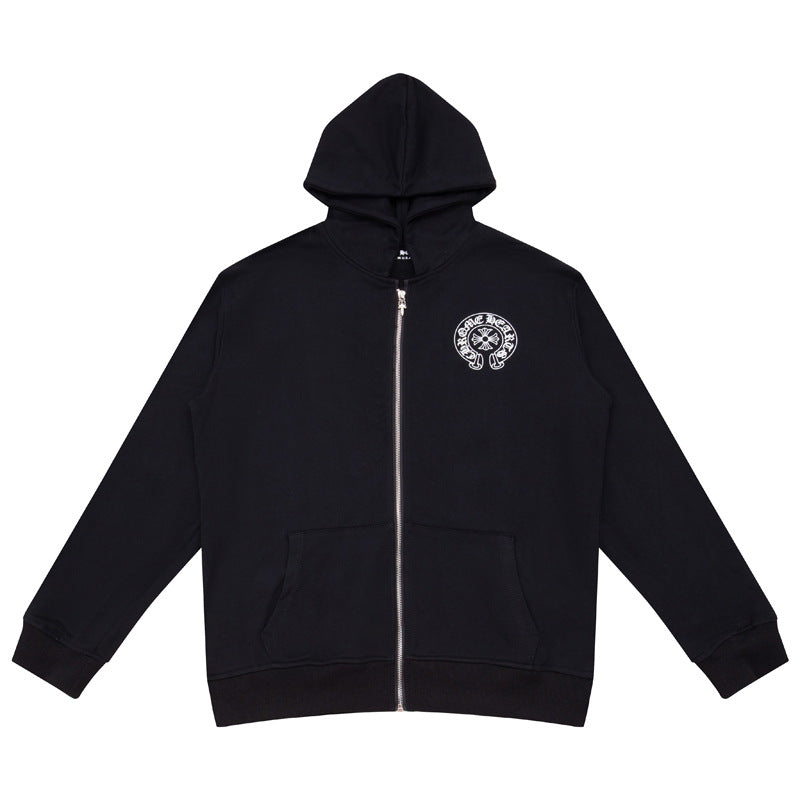 CHH Chrome Heart Hoodie Crowe Cartoon Graffiti Skull Terry Zip Hooded Sweater Loose