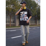 Basket Ball Star T Shirt Jalen Green Washed Distressed Printed T-Shirt Retro Short Sleeve Loose