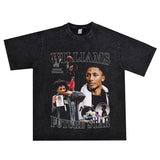 Basket Ball Star T Shirt Mikey Williams Washed Distressed T-shirt Short Sleeve Loose