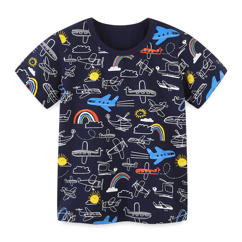 Boy T Shirt Children's Short-Sleeved T-shirt Summer Boys' round Neck Printed Children T-shirt Needle
