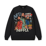 Vintage Hoodie American Vintage Print Solid Color Hooded Crew Neck Sweater