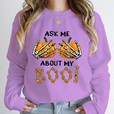 Halloween Pumpkin Ask Me About My Boo Print Round Neck