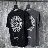 CHH Chrome Heart T Shirts Cross Leather Print Short Sleeve T-Shirt Loose