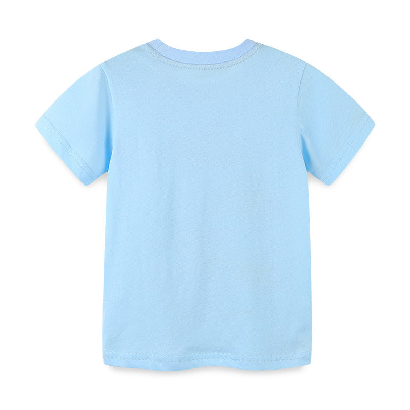 Boy T Shirt Children's Summer Clothing T-shirt European and American Cartoon round Neck Short Sleeve Bottoming Shirt Knitted Cotton