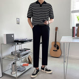 Mariner Shirt Short-Sleeved Knitting Polo Shirt Men's Summer Korean Style Loose Retro