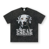 Vintage T-shirts Spotted Dog Cartoon Printed Short Sleeve T-Shirt Cotton
