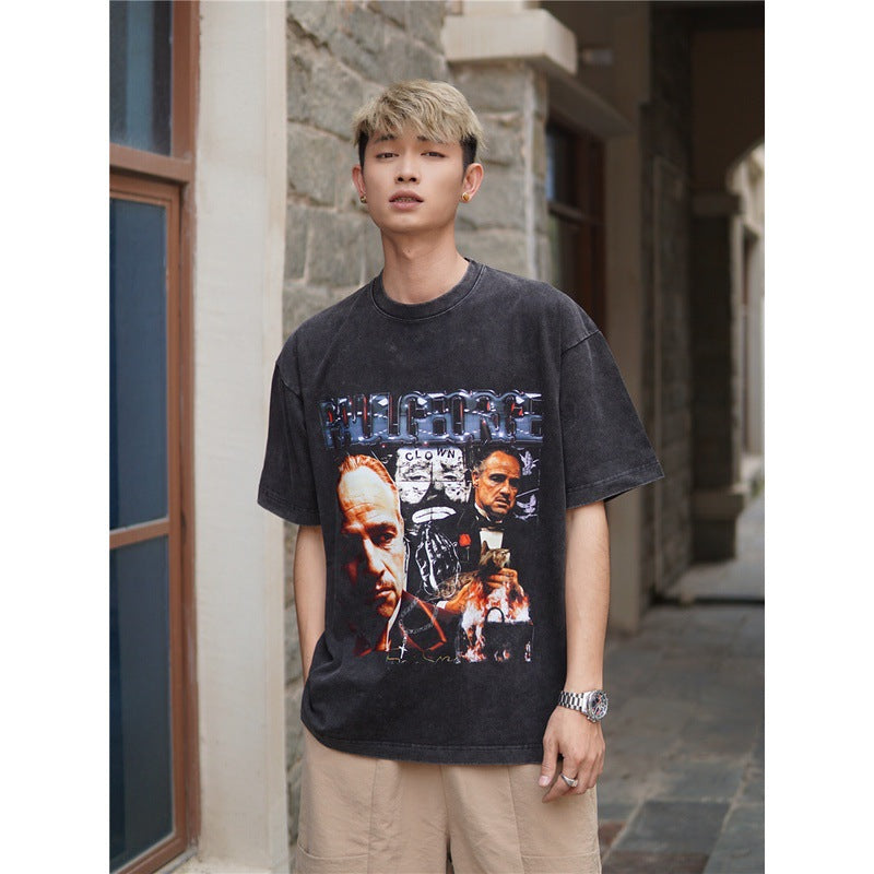 Film Star T Shirt Cotton Short Sleeve Loose round Neck Retro Design T-shirt for Men