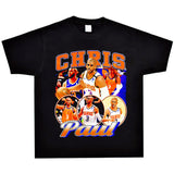 Basket Ball Star T Shirt Basketball Chris Pau Washed Distressed Printed Personalized T-Shirt Retro Short Sleeve