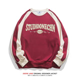 Men Pullover Hoodie Spring Patchwork Sweater Men Couple Letters round Neck Loose All-Match