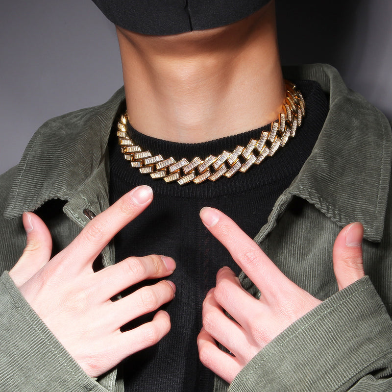 Chains Hip Hop Square Zirconium Strip Cuban Necklace ins Vintage Spectrum St. Valentine's