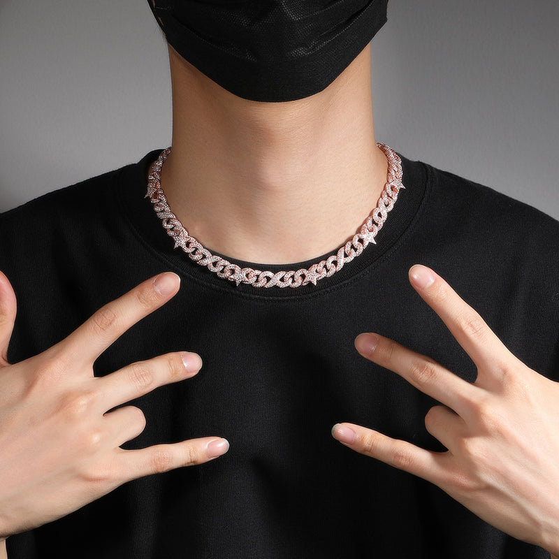 Chains Hip Hop 10MM Necklace Full of Diamond Pentagram Cuban Chain St. Valentine's Spectrum