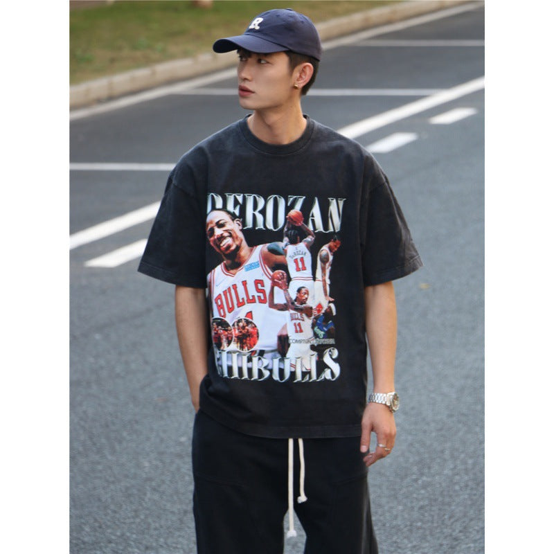Basket Ball Star T Shirt Demar Derozan Short Sleeve Printed American T-shirt Retro Pure Cotton