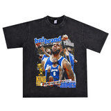 Basket Ball Star T Shirt Lebron James Washed Distressed Street American T-Shirt Loose