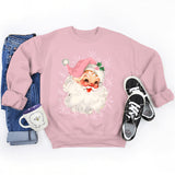 Christmas Pink Claus Print Crew Neck Sweatshirts