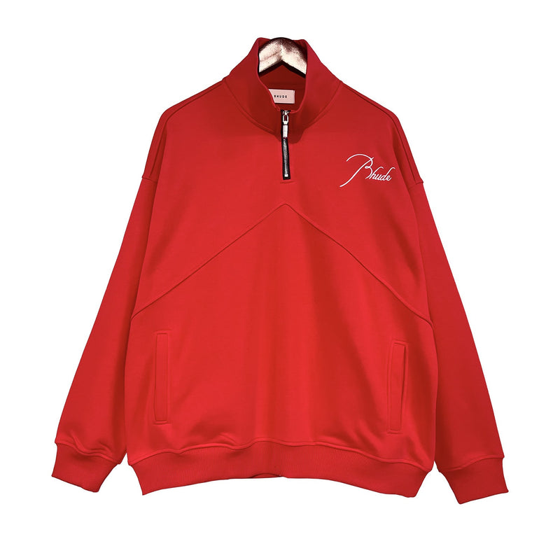 Rhude Hoodie Stand Collar Zipper Embroidery Stitching Sweater for Men and Women Autumn and Winter