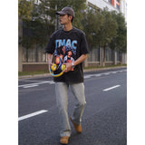 Basket Ball Star T Shirt Washed Distressed Printed T-shirt Short Sleeve Loose Retro Cotton