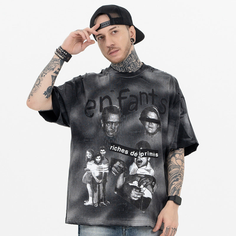 ERD T Shirts Spring and Summer Binding Portrait Destruction Distressed