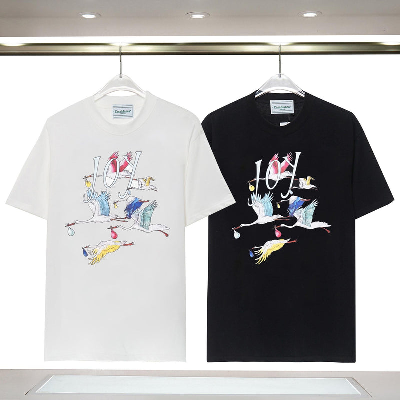 Casablanca T Shirts Colored Crane Print Crew Neck Tee