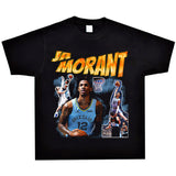 Basket Ball Star T Shirt Basketball Ja Morant Printed Washed Distressed T-Shirt Cotton Short Sleeve Loose