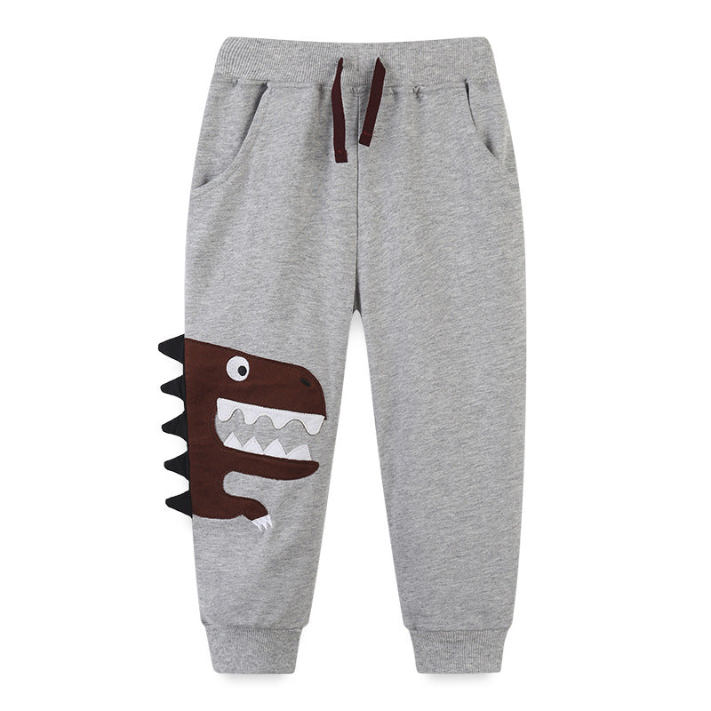 Boy Pants Children's Sport Pants Cotton Autumn Boy Sweater Pants Cartoon Embroidered Dinosaur Crawler