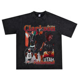 Basket Ball Star T Shirt Basketball Clarkson Washed Distressed Printed American T-shirt Retro Short Sleeve