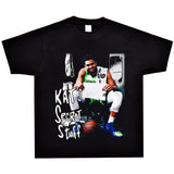 Basket Ball Star T Shirt Towns Washed Distressed Printed T-shirt Retro Short Sleeve round Neck Loose