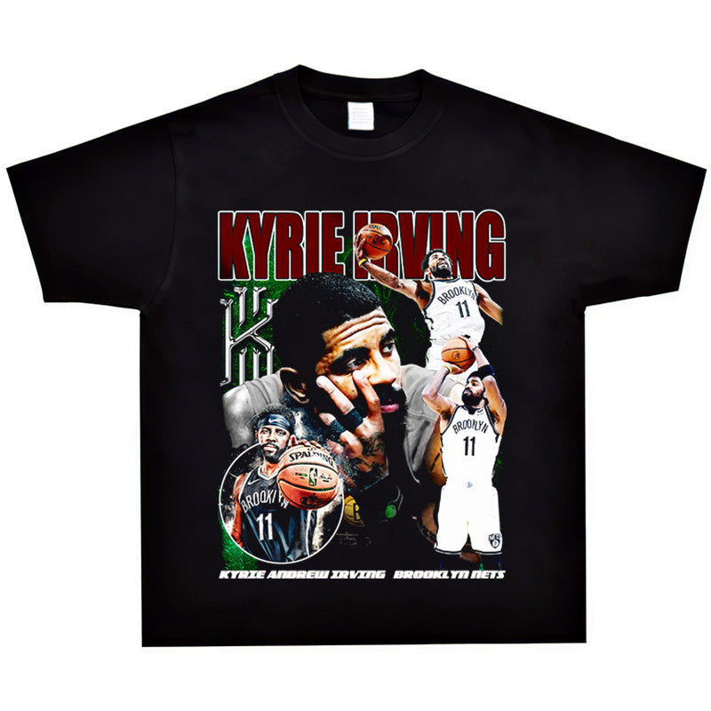 Basket Ball Star T Shirt Basketball Kyrie Irving Short Sleeve Printed American T-Shirt Retro Pure Cotton
