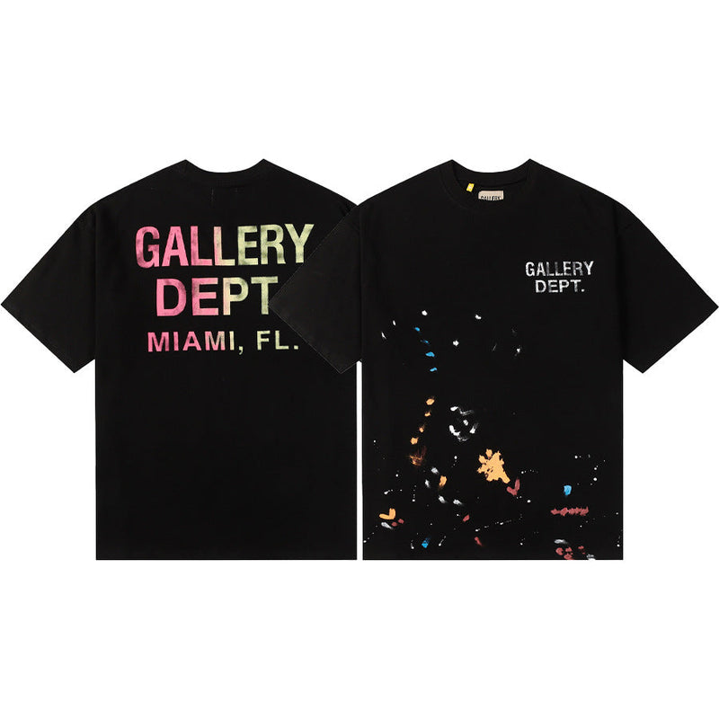 Gallery Dept T-Shirt Hand Painted Ink Splashing Alphabet Washed Retro Short Sleeve T-Shirt
