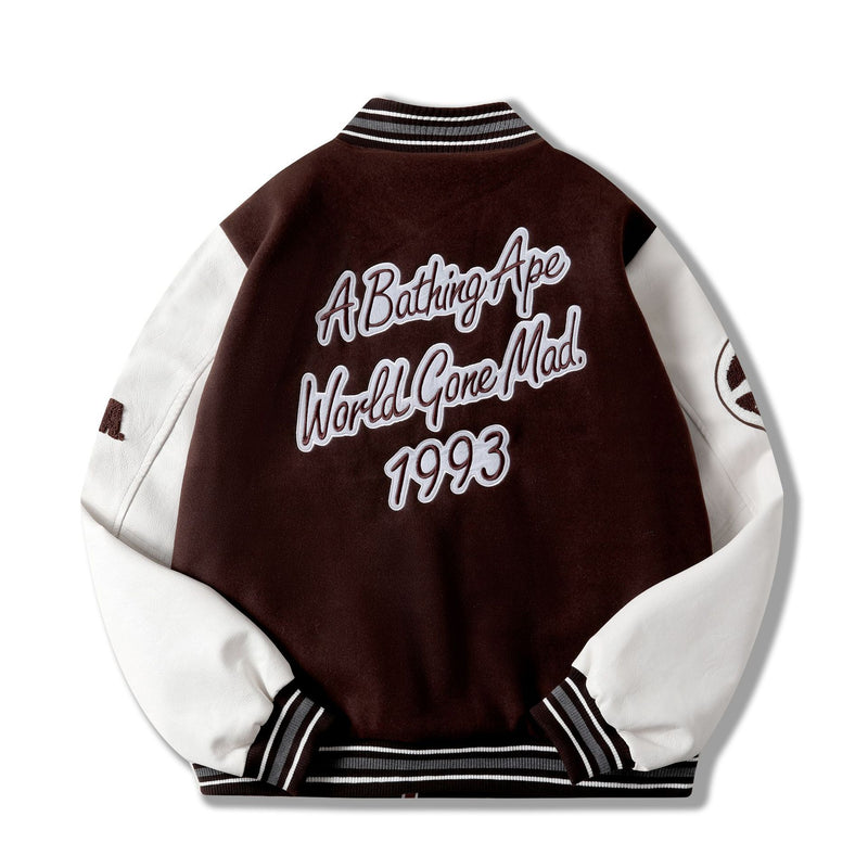 Aape Jacket Autumn and Winter Cross-Border Fashion Brand Men's Letter Embroidery Number Patchwork Stitching Leather Sleeve Baseball Cotton-Padded Jacket Coat