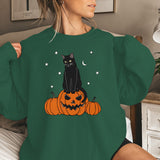 Fashion Halloween Black Cat Pumpkin Print Oversize