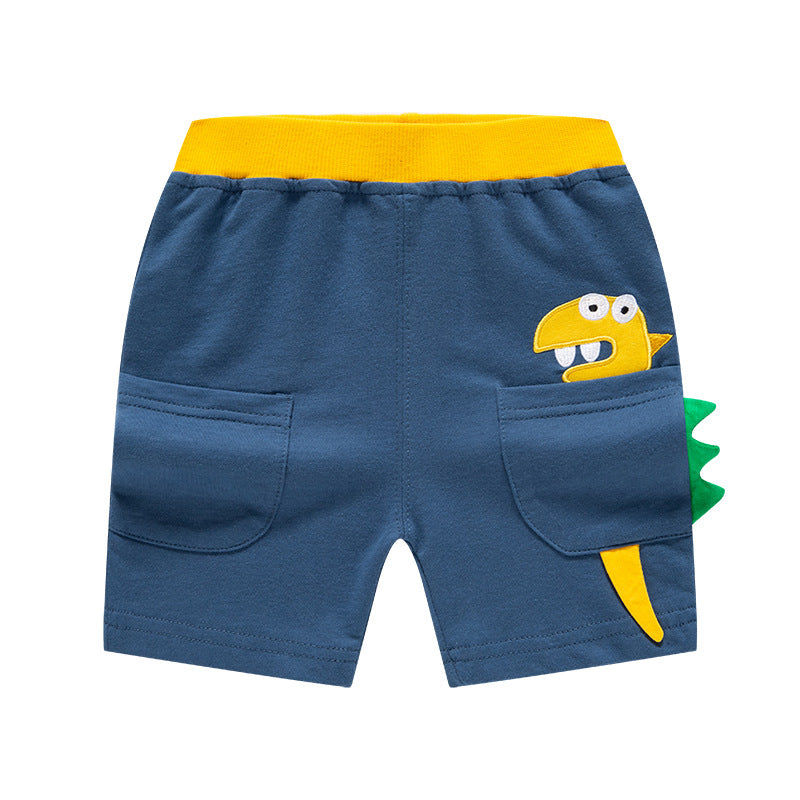 Boy Shorts Children's Clothing Korean Style Children's Pants Summer Pure Cotton Cartoon Dinosaur Three-Dimensional Pocket Trendy Men's Shorts