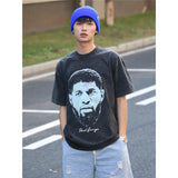 Basket Ball Star T Shirt Basketball Paul George Washed Distressed Printed T-Shirt Vintage Cotton Short Sleeve