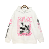 Rhude Hoodie Vintage Retro Style Personality Printed Hip Hop Loose Couple Hooded Sweater