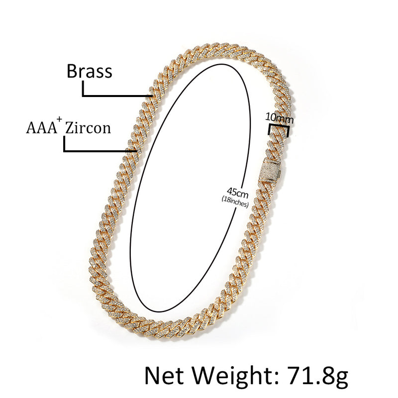 Chains 10mm Cuban Necklace High Sense Gold Plated Zircon Spectrum St. Valentine's