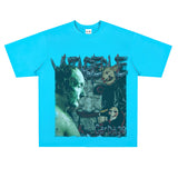 Film Star T Shirt Pure Cotton Loose Short Sleeve American Retro Trendy Printed round Neck T-shirt for Men