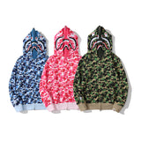 Bathing Ape Hoodie Shark Double Hood Men's and Women's Cardigan Zip Sweater